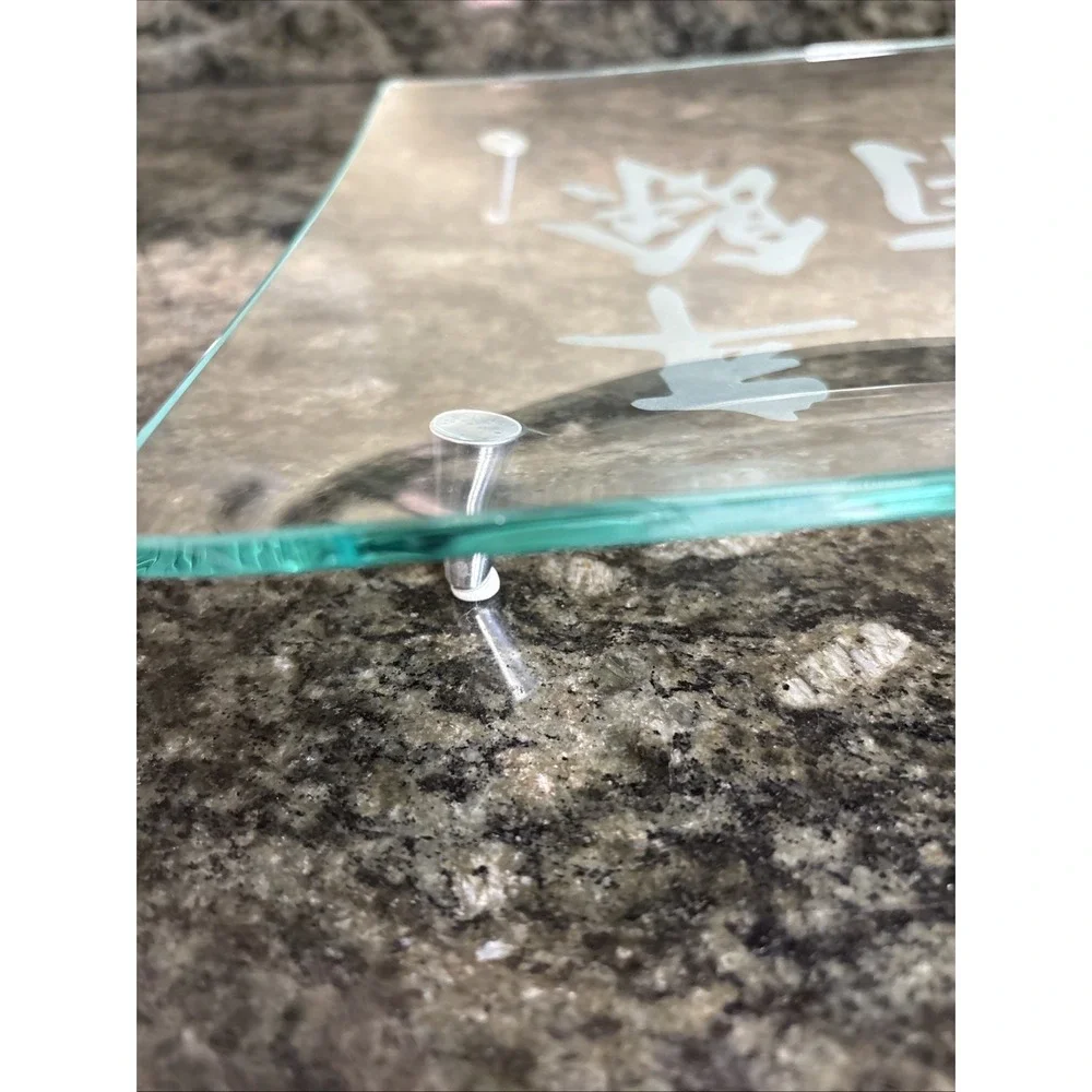 Chinese Calligraphy Etched Glass Platter Footed Serving Tray Nian Nian You Yu